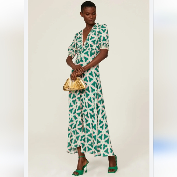 Saloni Lea Dress in Sugar Paw Paw Size 8 Green Pink - Picture 1 of 12